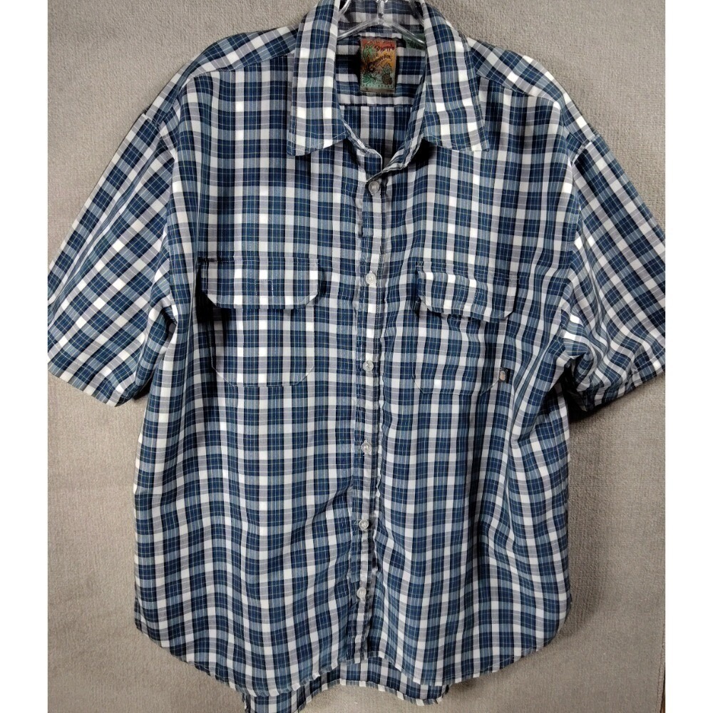 Pineapple Connection Plaid Shirt Short Sleeve Button Up Mens Large Blue Regular